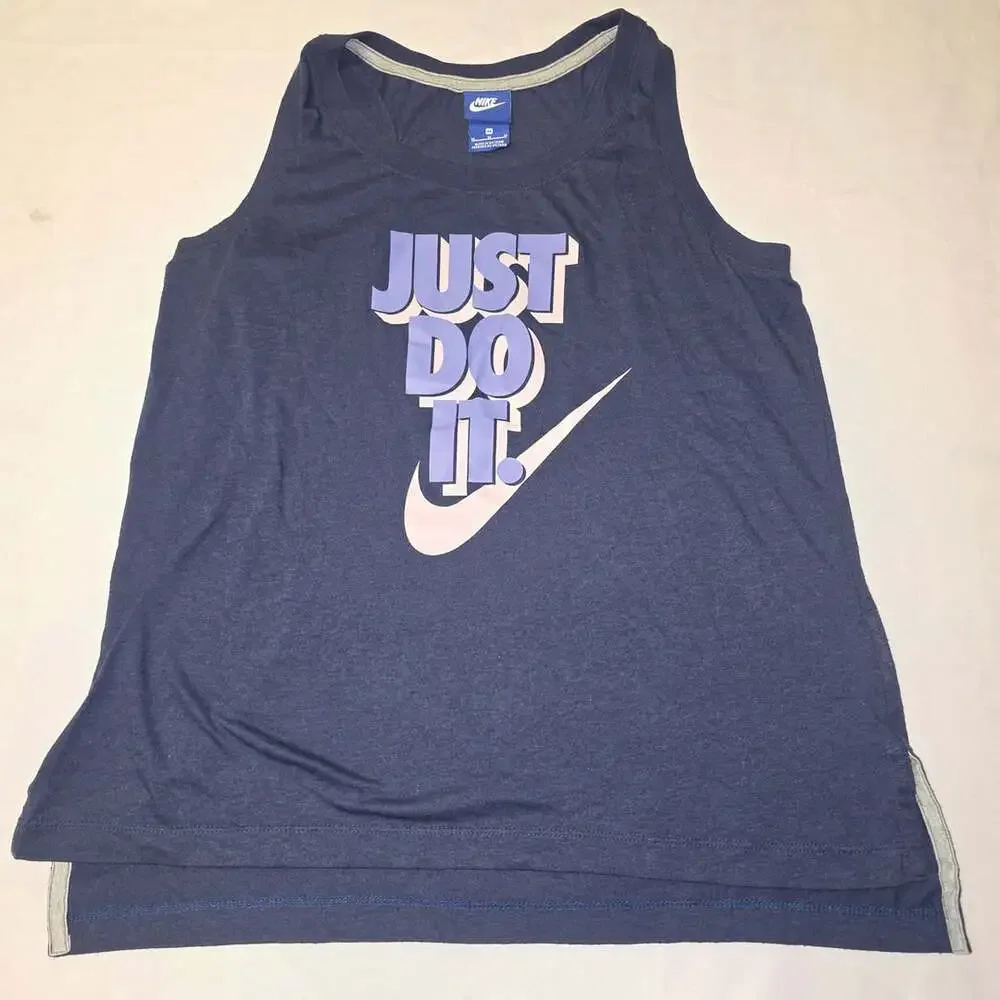 Nike Women's Just Do It Tank Top Size M Blue Athletic Retro Graphic Vest Top